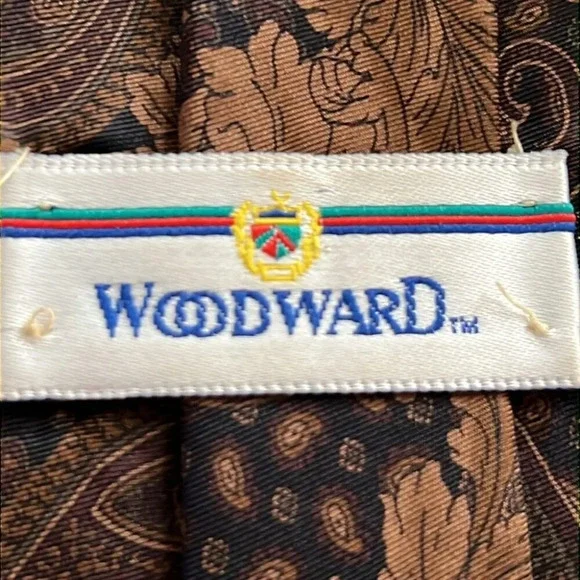 Vintage Woodward Men's Brown Floral All Silk Tie Made in U.S.A. - Picture 2 of 8